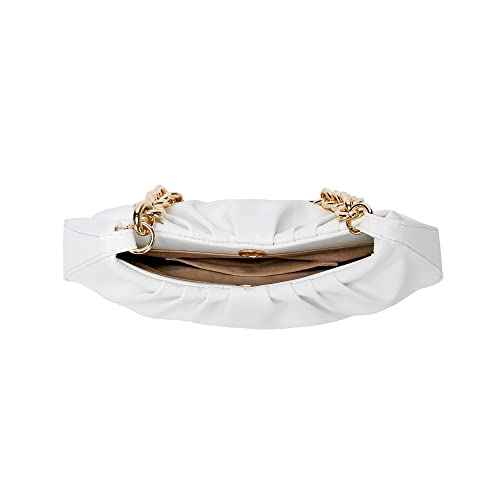 JOLLQUE White Leather Knödel Clutch with Gold Chain