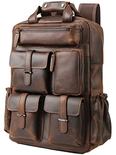 Men's Vintage Leather Backpack - 15.6" Laptop - Brown