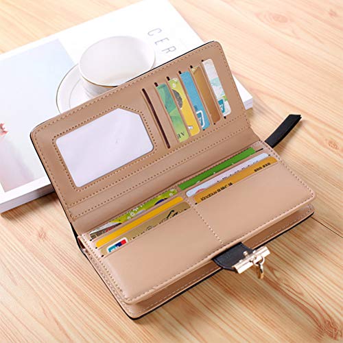 Pink Leather Wallet with Leaf Pendant Coin Zipper