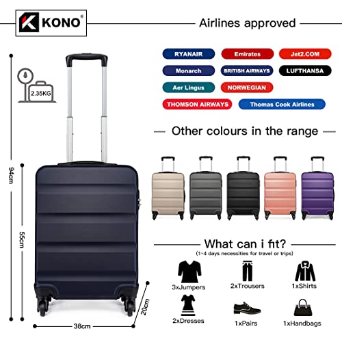 Kono Designer ABS Luggage: Navy Carry-on with Spinner Wheels
