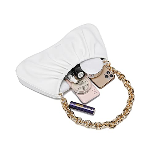 JOLLQUE White Leather Knödel Clutch with Gold Chain