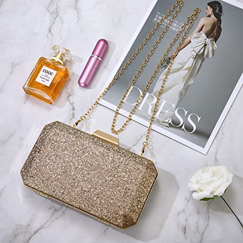 Sparkling Gold Evening Bag with Chain Shoulder Strap