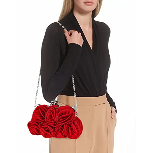 Red Satin Floral Clutch Bag for Women