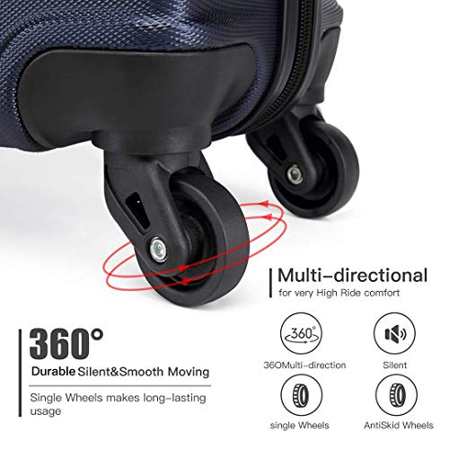 Kono Designer ABS Luggage: Navy Carry-on with Spinner Wheels