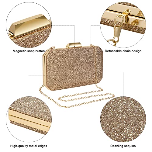 Sparkling Gold Evening Bag with Chain Shoulder Strap