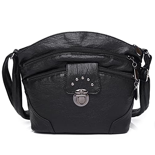 Hanaso Women's Small Multi-Pocket Shoulder Bag (Black)