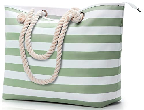 KALIDI XL Striped Green-White Designer Beach Tote