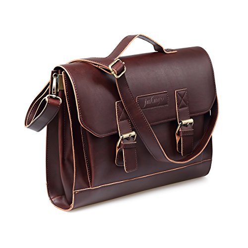 Retro PU Leather Laptop Briefcase - Premium Waterproof, Brown