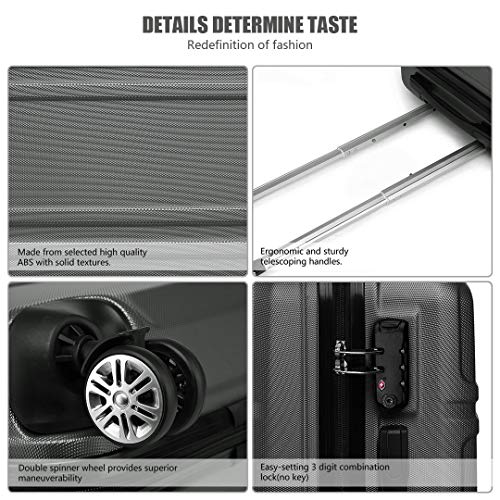 Kono Fashion Hand Luggage: Lightweight Cabin Suitcase (20", Grey)