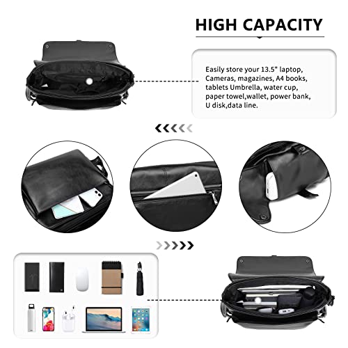 KONO Leather Shoulder Bag for Work, Travel, School