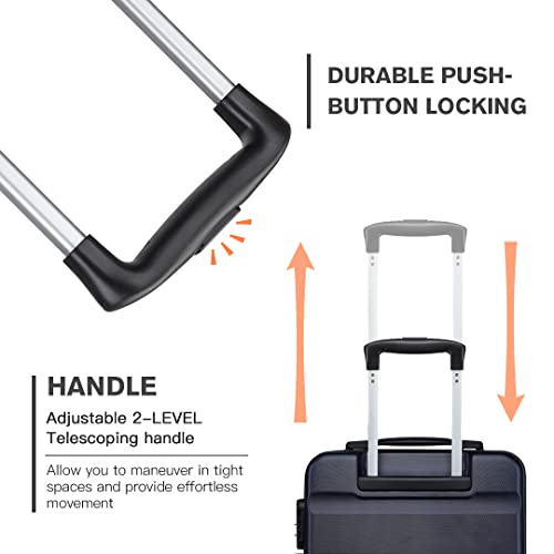 Kono Designer ABS Luggage: Navy Carry-on with Spinner Wheels