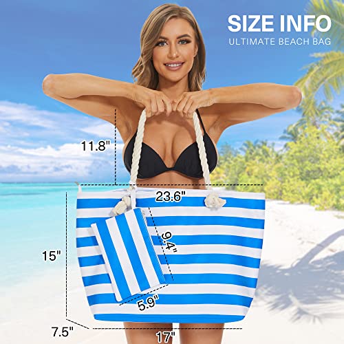 KALIDI XL Striped Green-White Designer Beach Tote