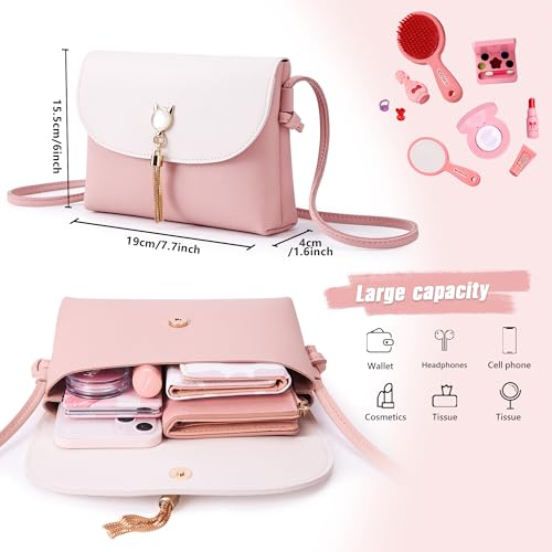 KALIDI Small Cat Tassel Crossbody Leather Handbag
