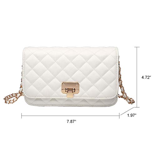 White Leather Quilted Designer Shoulder Bag with Chain