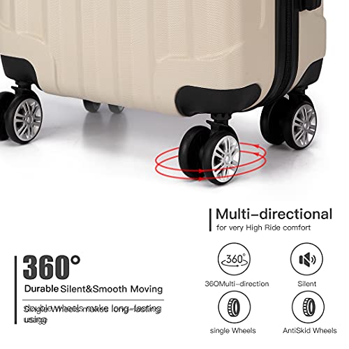 Kono Designer Hard Shell Cabin Suitcase (Small, Beige)