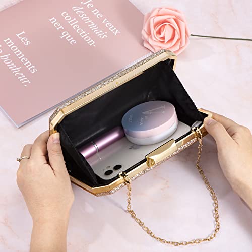 Sparkling Gold Evening Bag with Chain Shoulder Strap