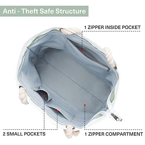 KALIDI XL Striped Green-White Designer Beach Tote