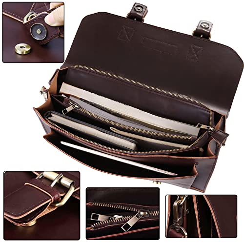 Retro PU Leather Laptop Briefcase - Premium Waterproof, Brown