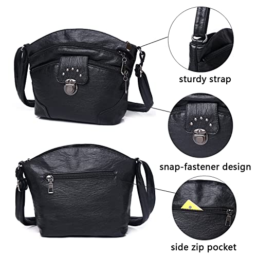 Hanaso Women's Small Multi-Pocket Shoulder Bag (Black)
