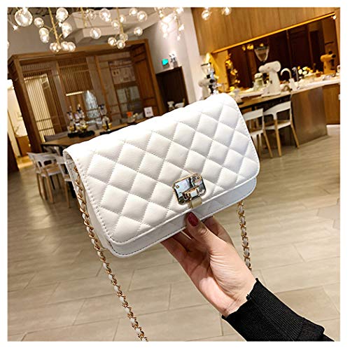 White Leather Quilted Designer Shoulder Bag with Chain