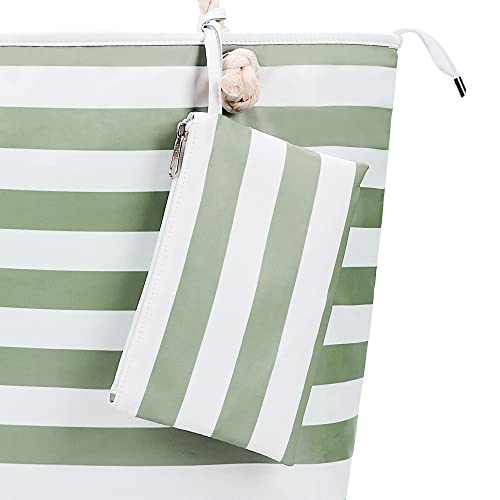 KALIDI XL Striped Green-White Designer Beach Tote