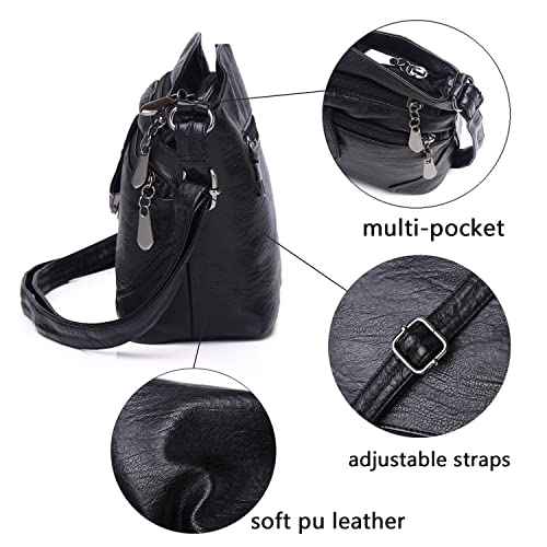 Hanaso Women's Small Multi-Pocket Shoulder Bag (Black)