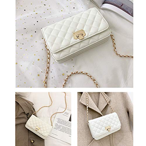 White Leather Quilted Designer Shoulder Bag with Chain