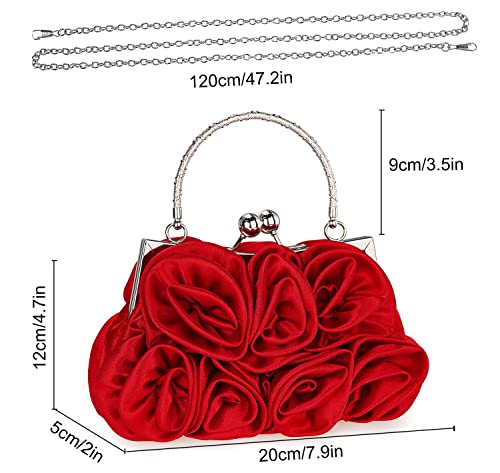 Red Satin Floral Clutch Bag for Women