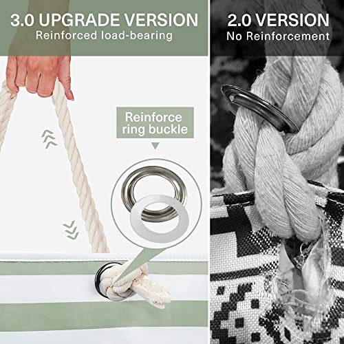 KALIDI XL Striped Green-White Designer Beach Tote