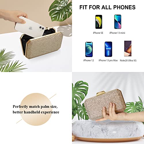 Sparkling Gold Evening Bag with Chain Shoulder Strap