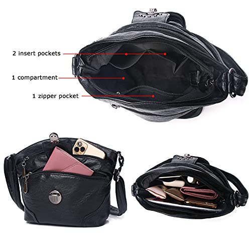 Hanaso Women's Small Multi-Pocket Shoulder Bag (Black)