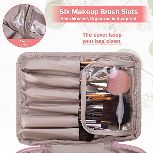 HCFGS Designer Makeup Bag with Brushes Holder - Pink