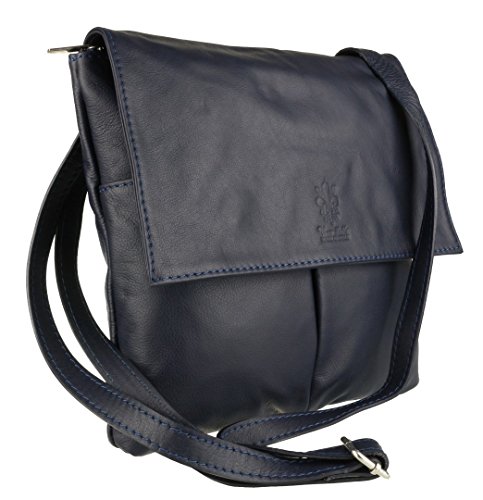 Italian Leather Messenger Bag - Navy (Size: W 25, H 25, D 2 cm)