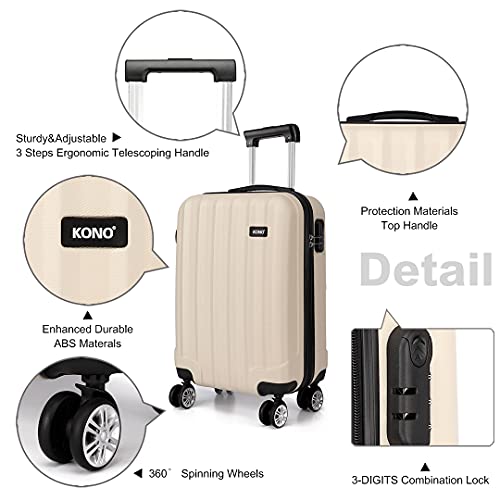 Kono Designer Hard Shell Cabin Suitcase (Small, Beige)