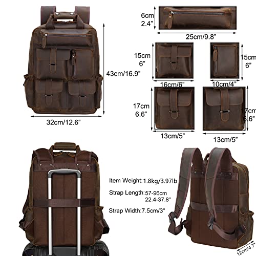 Men's Vintage Leather Backpack - 15.6" Laptop - Brown