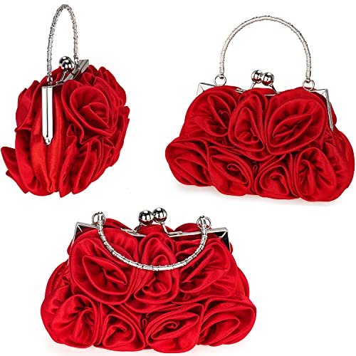 Red Satin Floral Clutch Bag for Women
