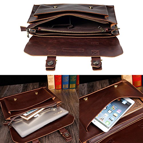 Retro PU Leather Laptop Briefcase - Premium Waterproof, Brown