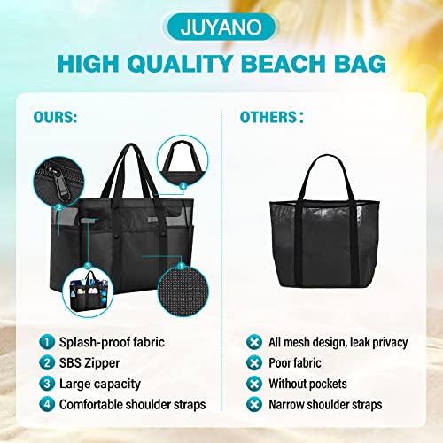 JUYANO Strandtasche Große XXL mit Reißverschluss und Innentasche