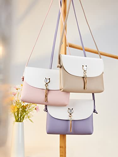 KALIDI Small Cat Tassel Crossbody Leather Handbag