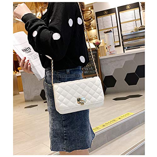 White Leather Quilted Designer Shoulder Bag with Chain