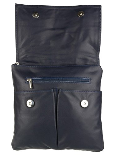 Italian Leather Messenger Bag - Navy (Size: W 25, H 25, D 2 cm)