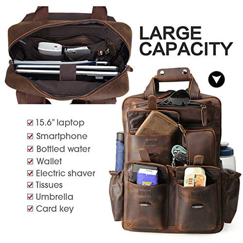 Men's Vintage Leather Backpack - 15.6" Laptop - Brown