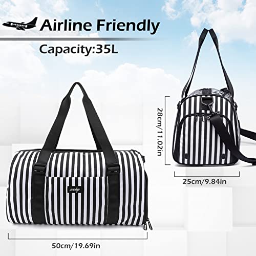 Waterproof Gym Bag with Shoes Compartment - Black/White Stripes