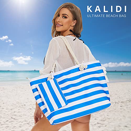 KALIDI XL Striped Green-White Designer Beach Tote
