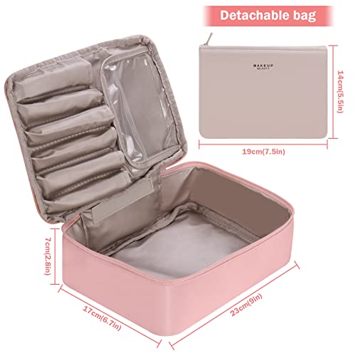 HCFGS Designer Makeup Bag with Brushes Holder - Pink