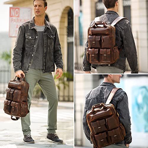 Men's Vintage Leather Backpack - 15.6" Laptop - Brown