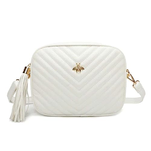 Fontanella Fashion Womens Small Quilted Chevron Handbag, White