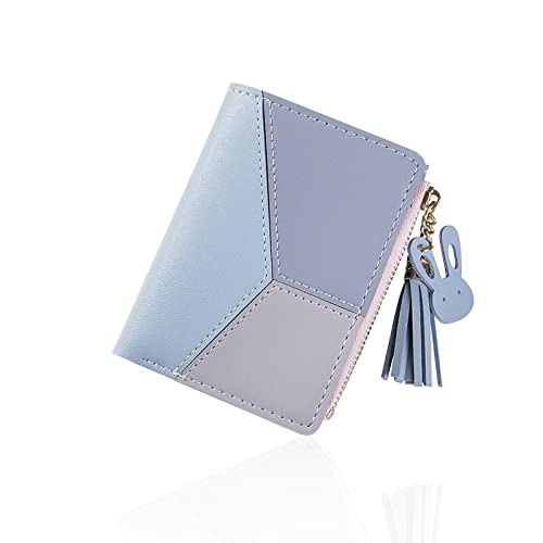Blue Leather Ladies Zipper Wallet with Coin Bag