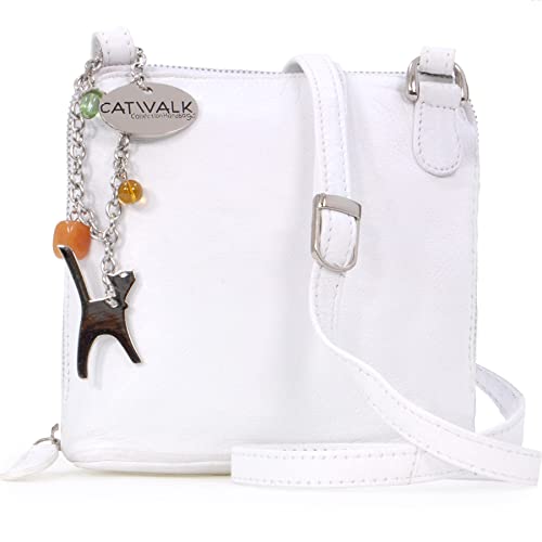 White Catwalk Collection Small Leather Crossbody Bag - LENA