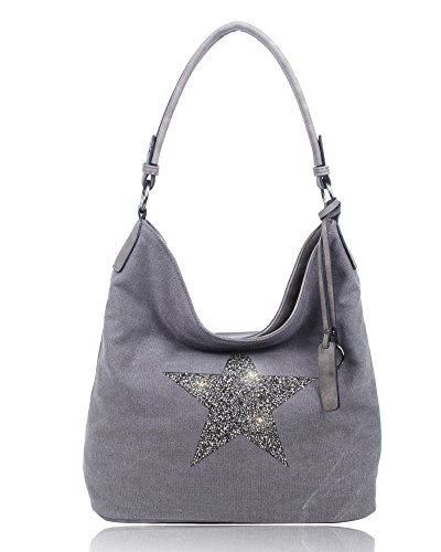 Redfox Rhinestone Star Canvas Shoulder Bag - Large Size